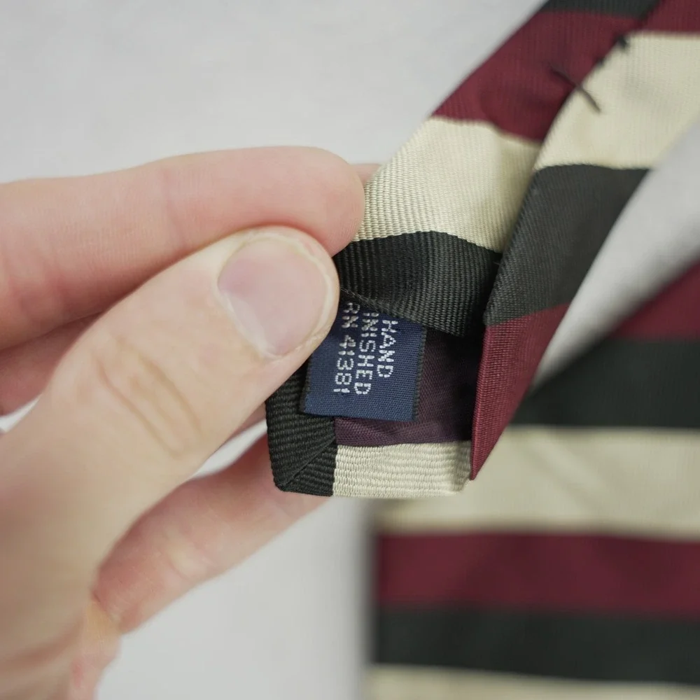 Polo Ralph Lauren Silk Tie Burgundy Green Cream Striped Repp Hand Finished USA